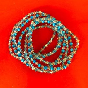 Crystal and turquoise beaded stretch bracelets